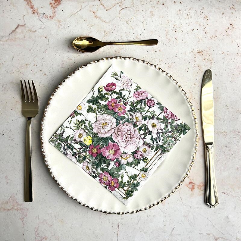 Servietter af FSC papir. Pakke m. 20 stk - Rose Flower Garden
