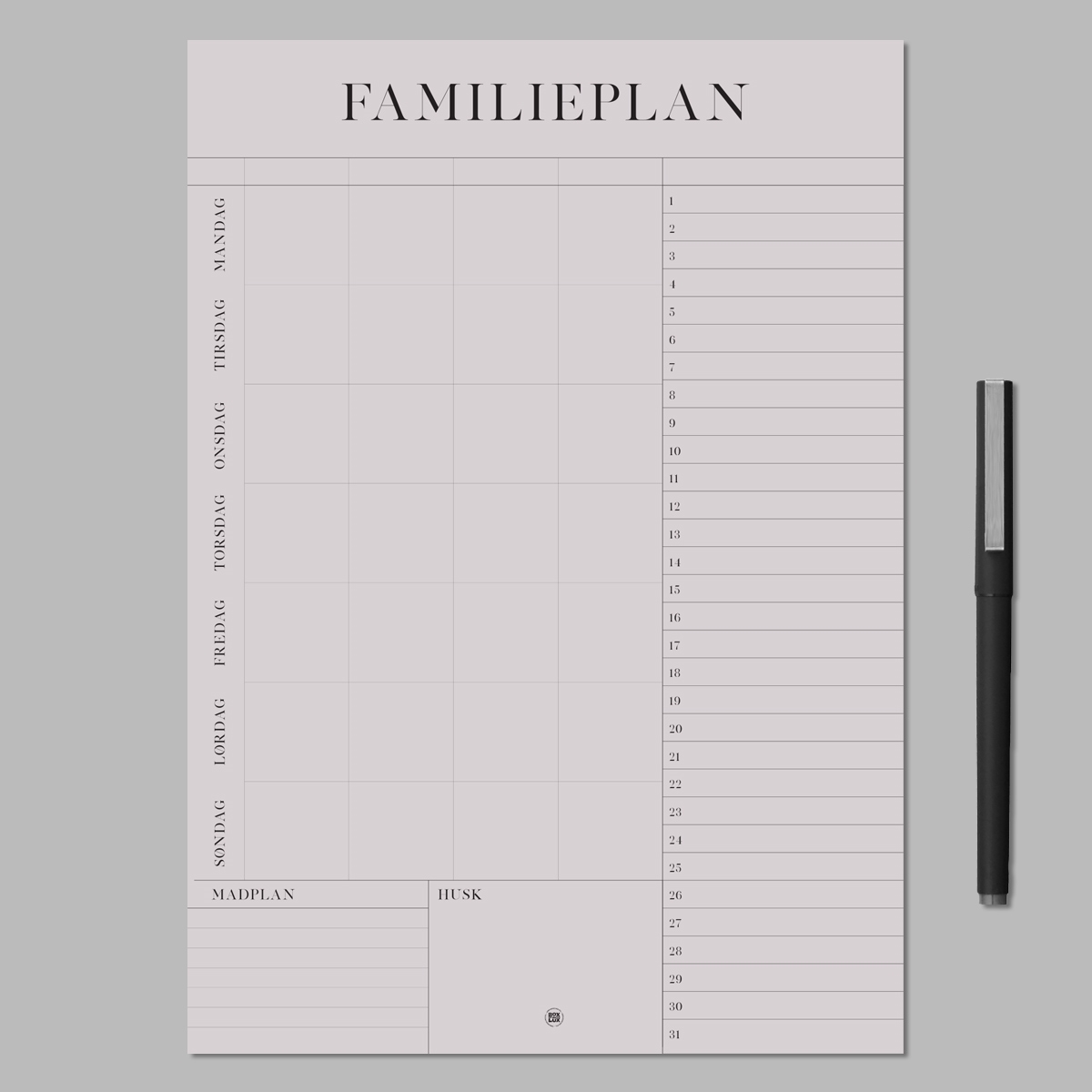 Boxdelux blok A4 - Familieplan - Colorcode, rose