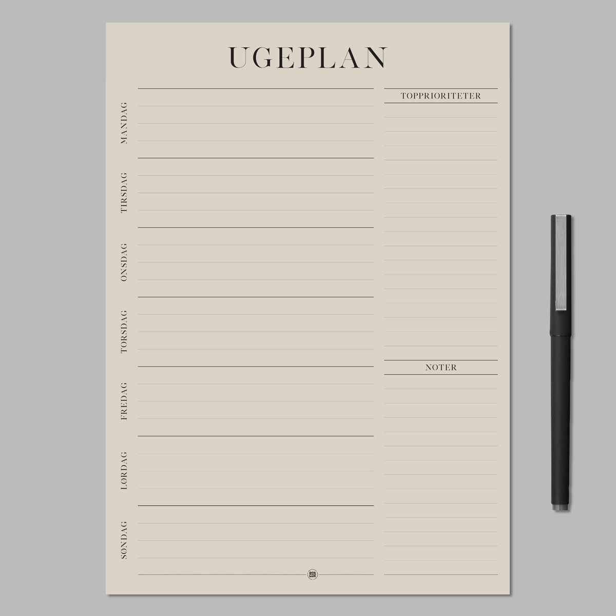 Boxdelux blok A4 - Ugeplan - Colorcode, beige