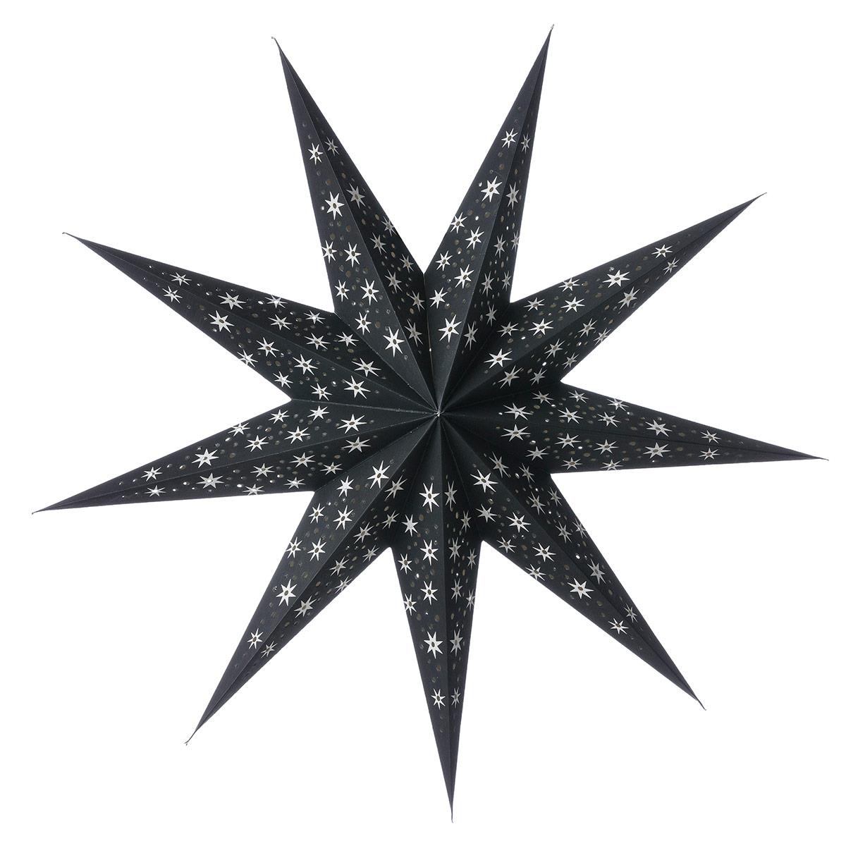 Bungalow Stjernelampe i papir - Cassiopeia Black, 60 cm.