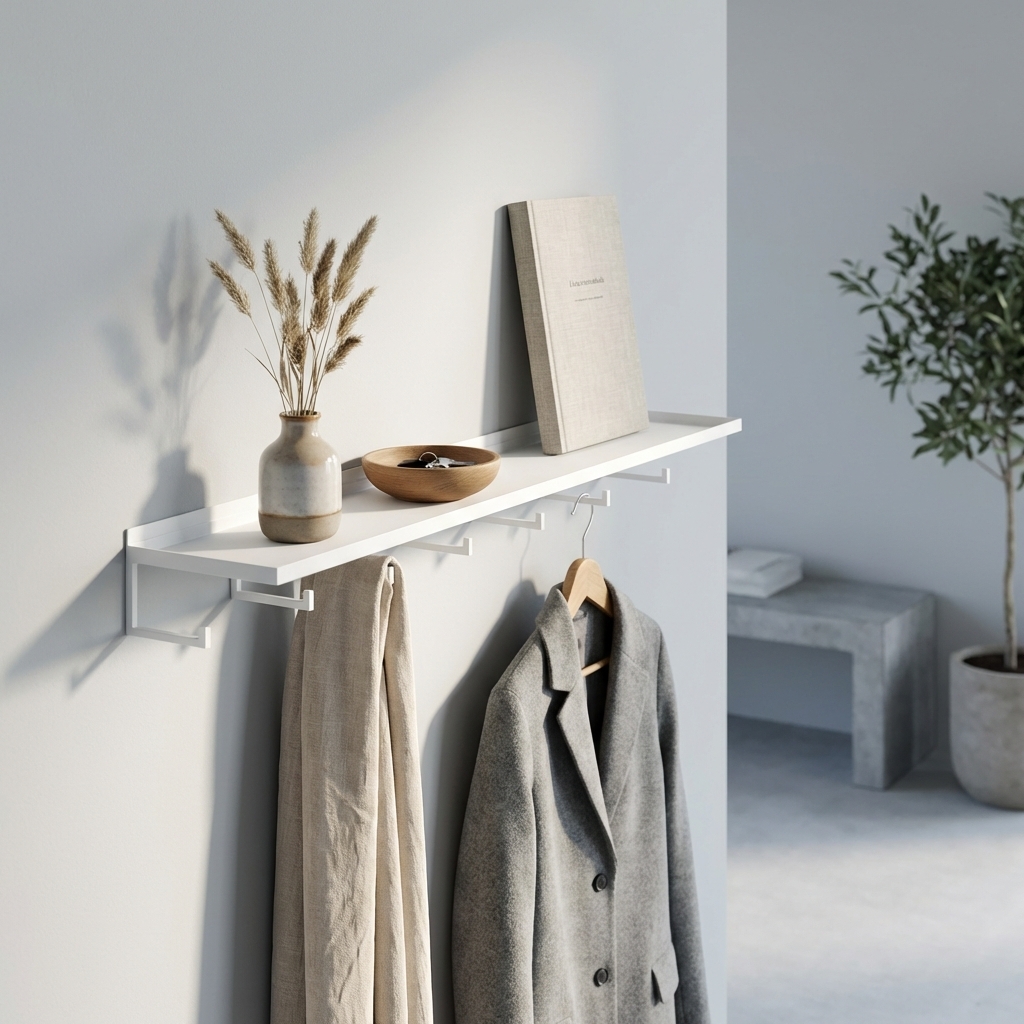 Como dyb hylde med knager - Hvid - 60cm