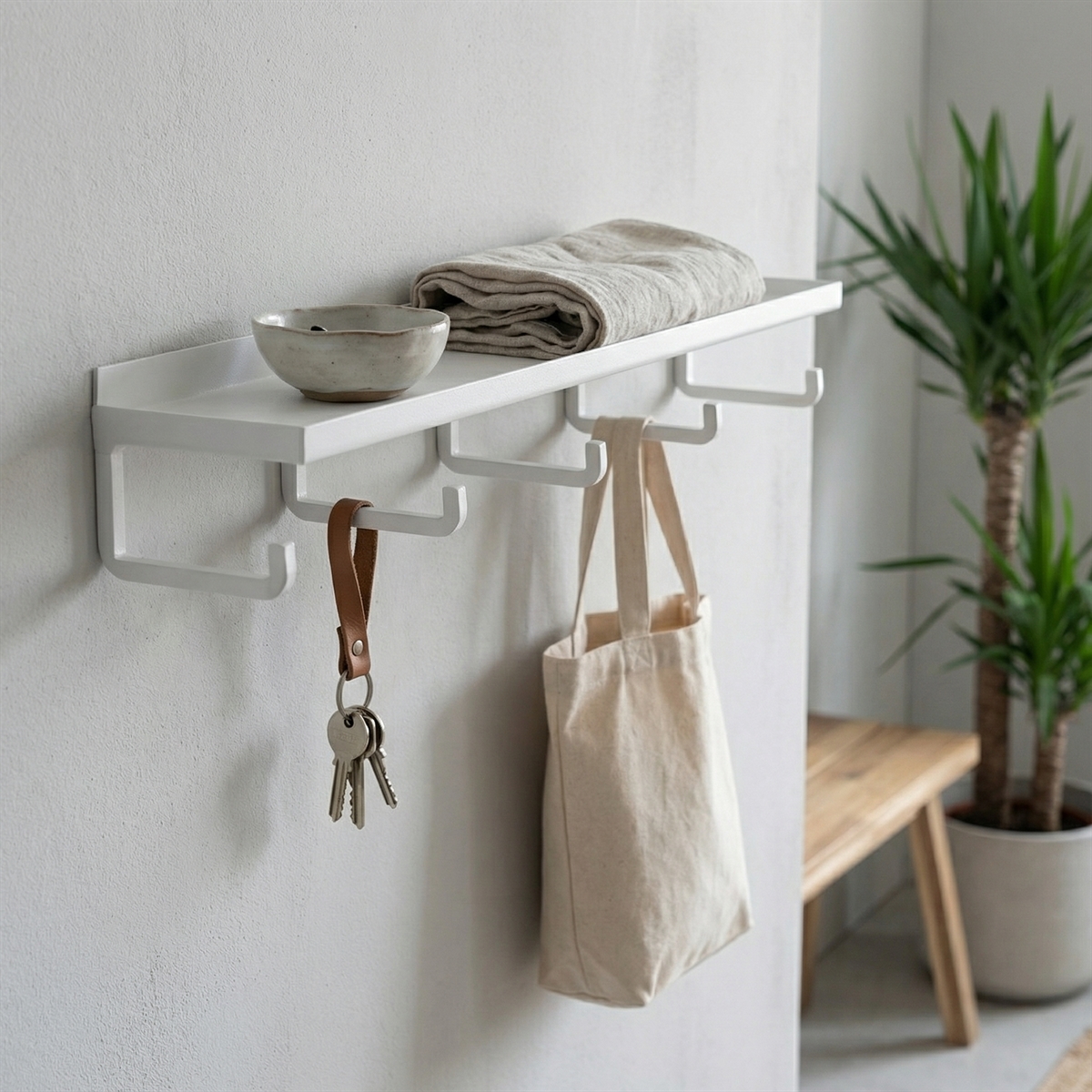 Como Hylde med knager - Hvid - 50cm