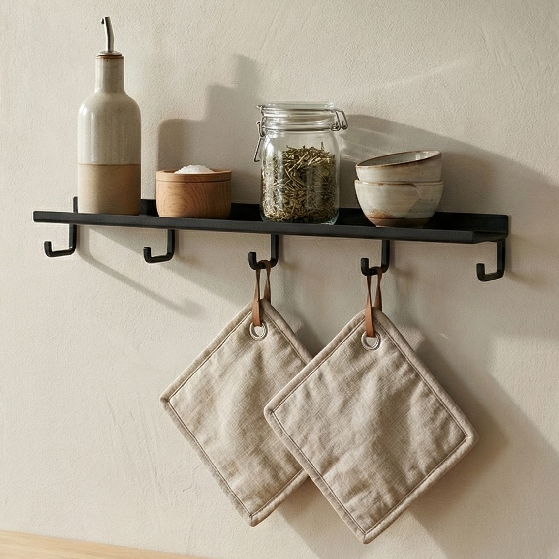 Como Hylde med knager - Sort - 50cm