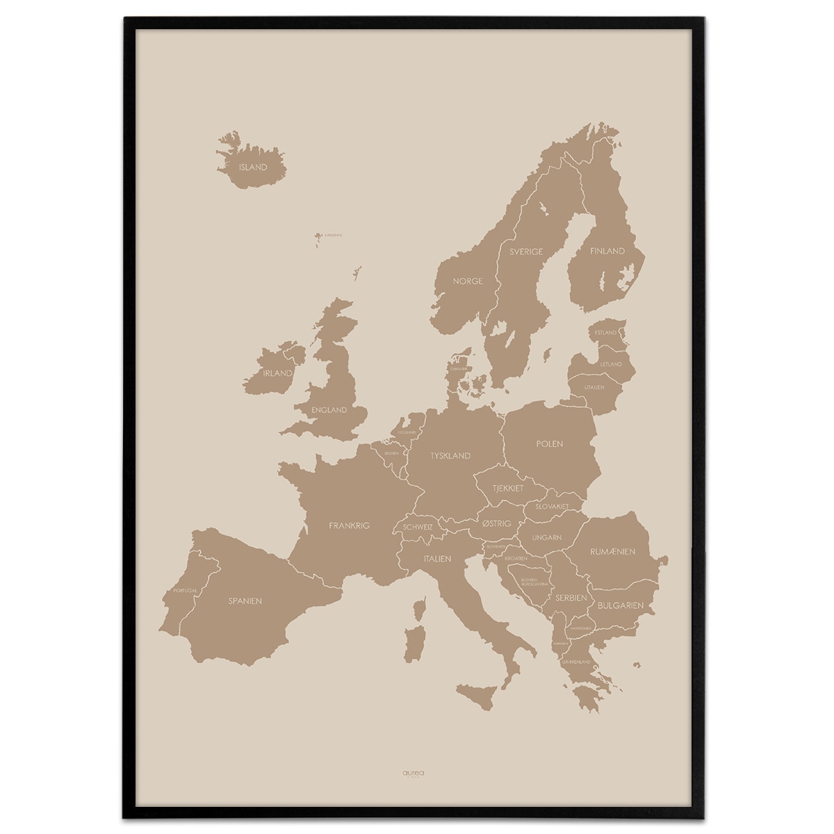 Plakat - Europakort i mocca