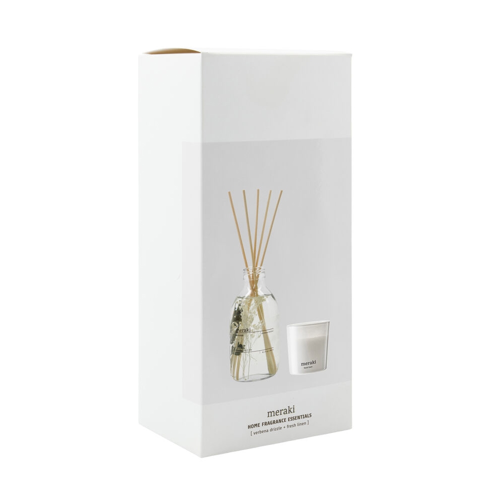 Meraki Gaveæske med Diffuser og Duftlys - Verbena & Fresh Linen