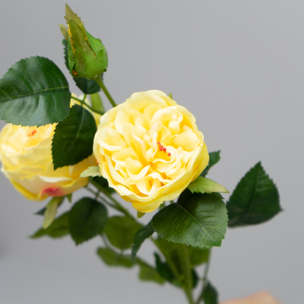 Kunstig Blomst - Rose med 2 hoveder, GUL, 60 cm