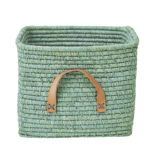 RICE Raffia kurv med Læderhank - Mint