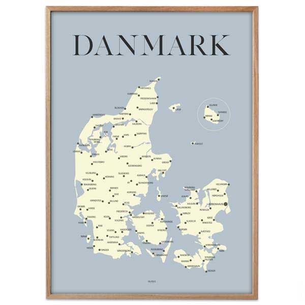 Plakat - Danmarkskort - Gul