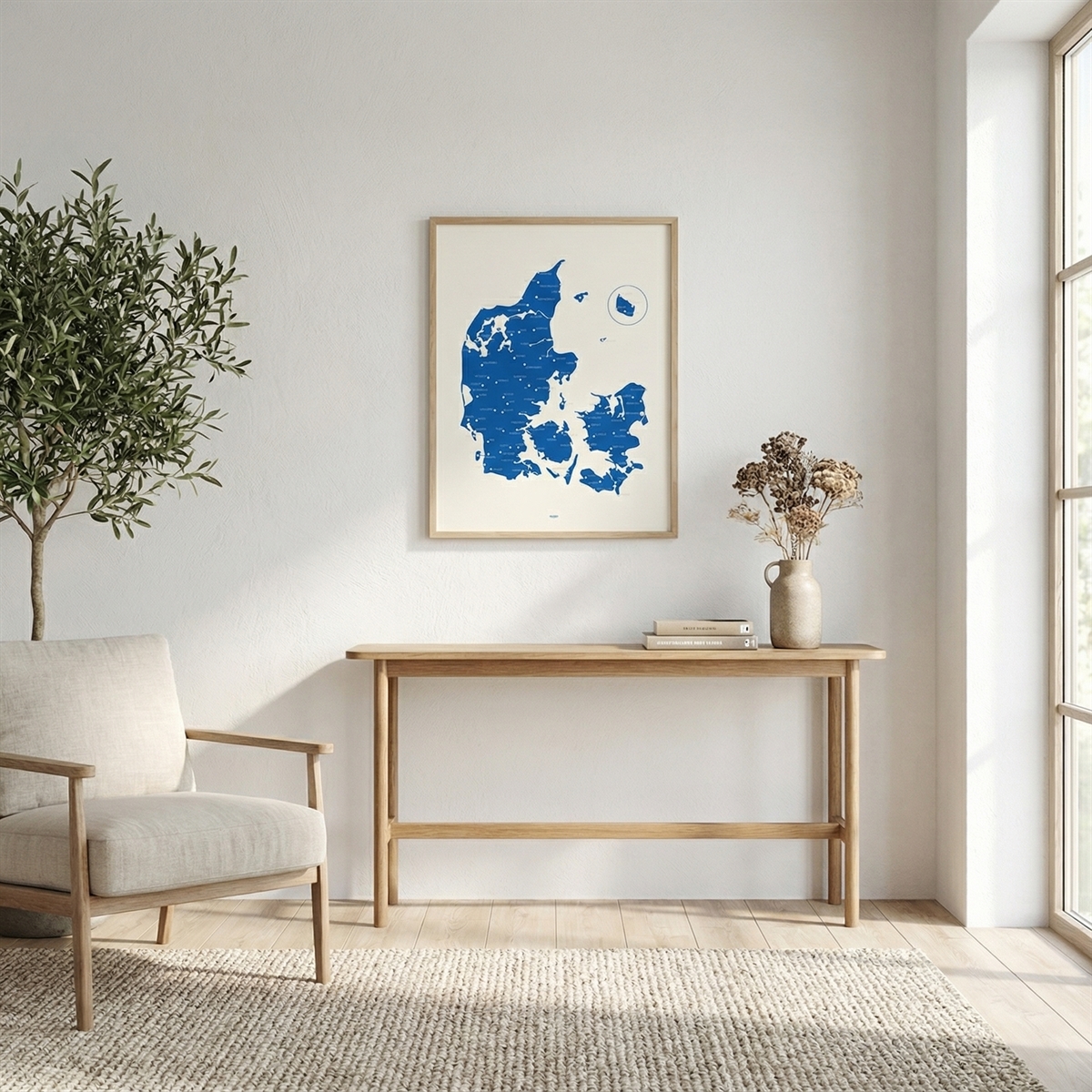 Plakat - Danmarkskort i kongeblå