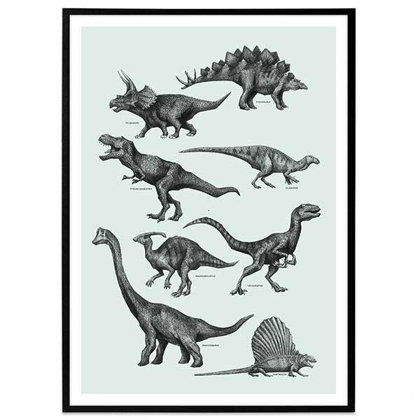 Plakat - Dinosaurer, Grøn. Vælg str.