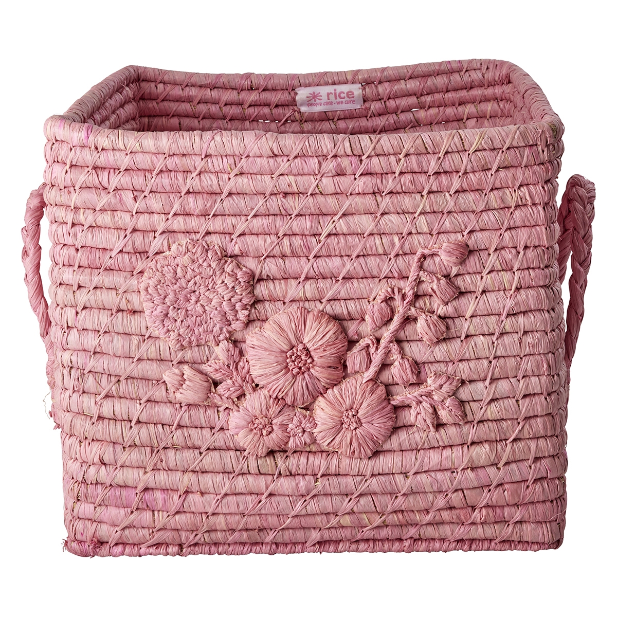 RICE Raffia kurv - PINK EMBROIDERY