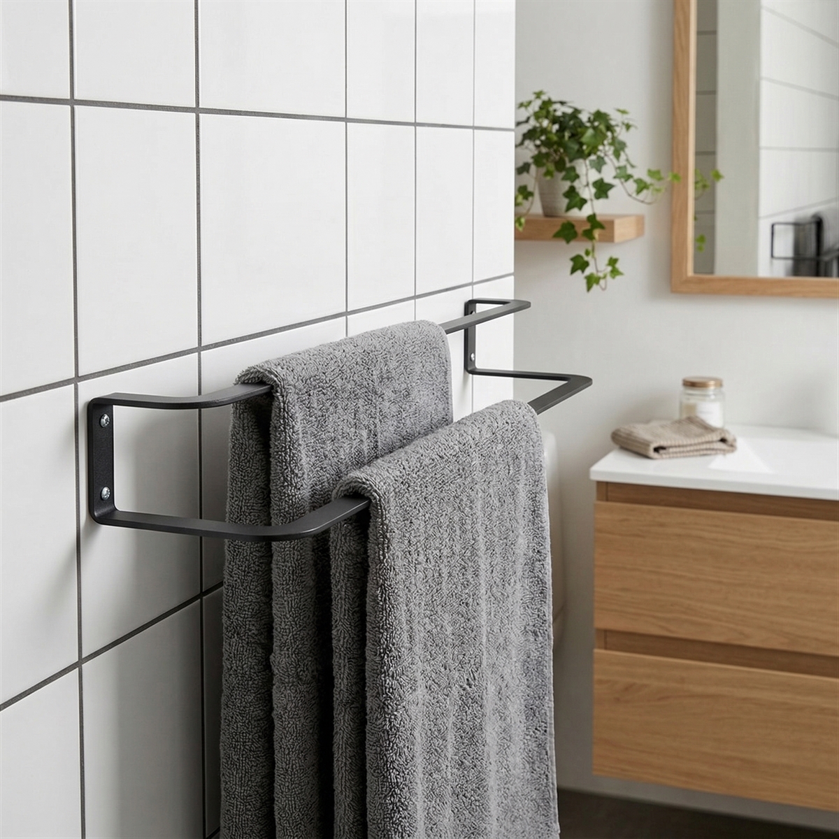 Sector Håndklædeholder til væggen - Sort 60 cm