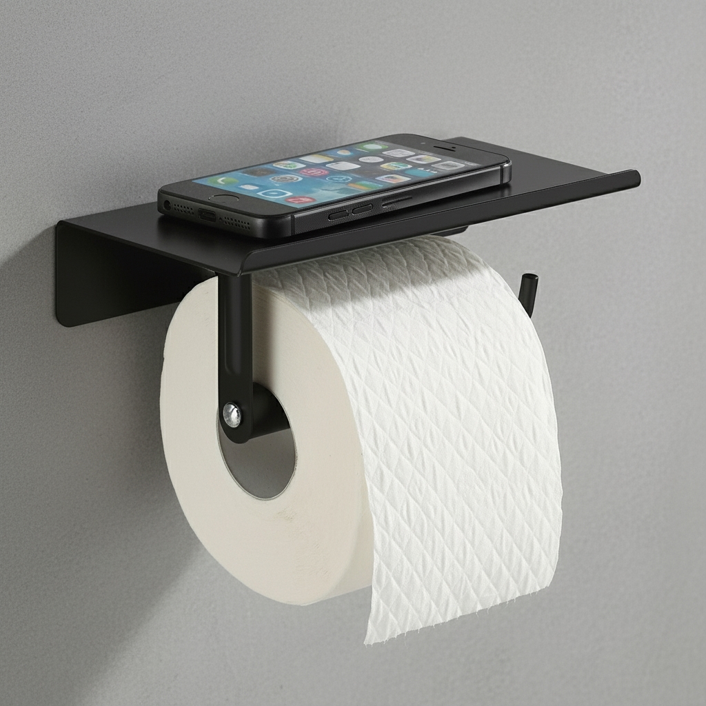 Toiletrulleholder med hylde - Walli, Sort