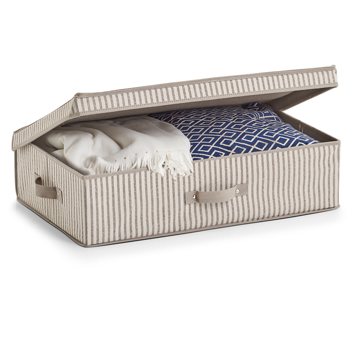 Zeller Stofkasse med låg - "Alberte" BEIGE Stripes