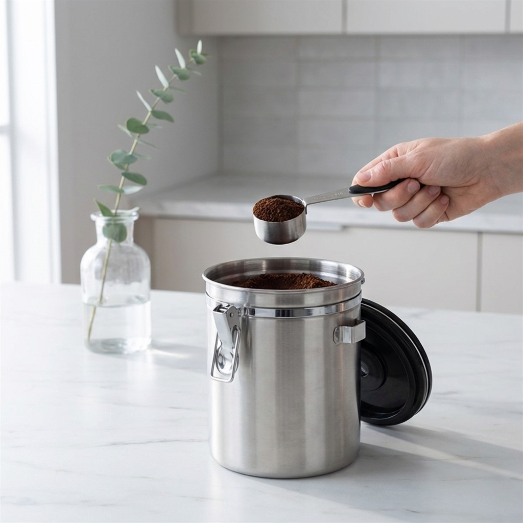 Zeller Lufttæt kaffedåse med ske - 1700ml. - Rustfrit stål